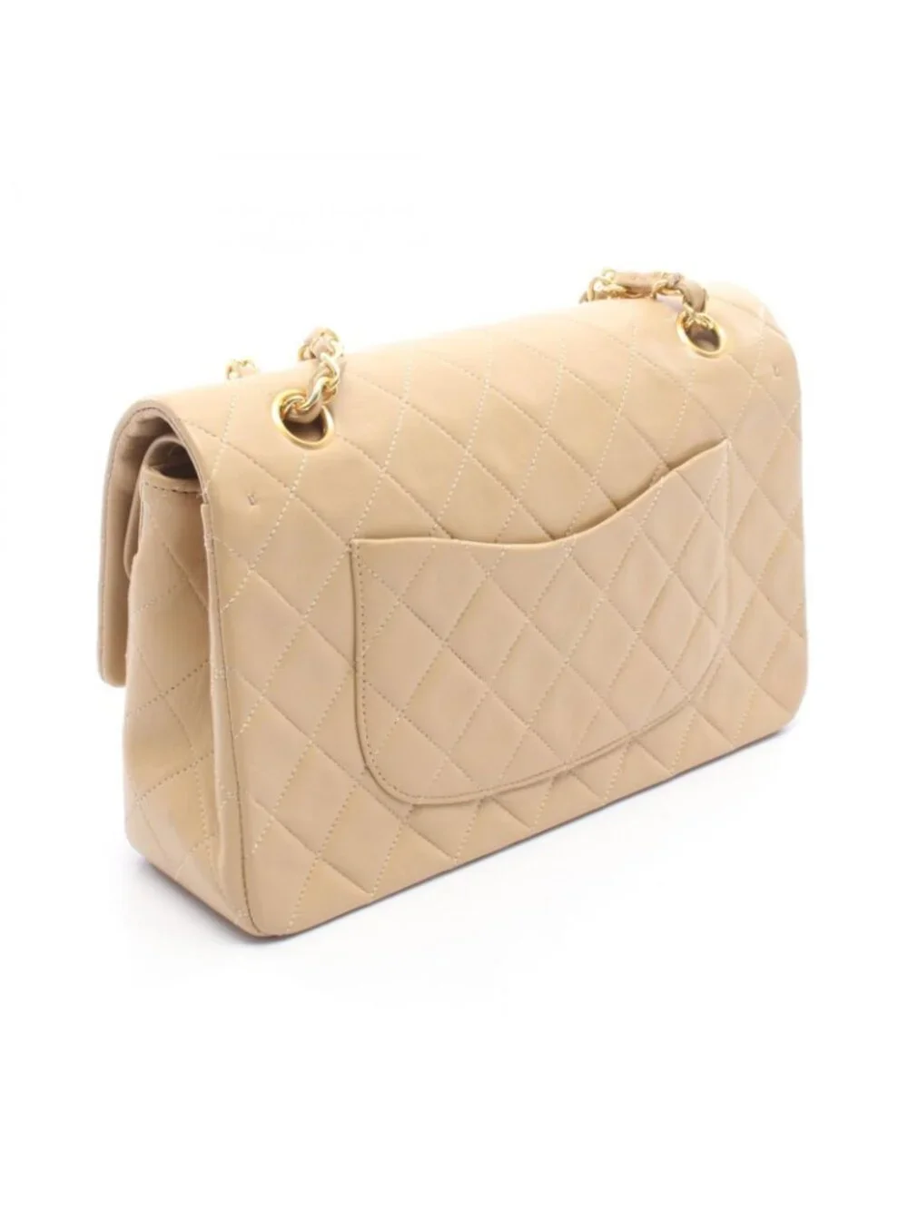 Chanel Shoulder Bag Quilted Double Flap Beige Lambskin Chain